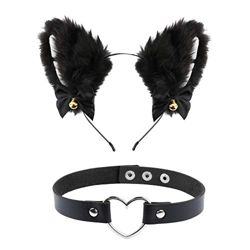 FLOFIA Katzenohren Haarreif cat Ears Haarschmuck Fuchsohren mit Herz Halskette Katzen Haarreif Katzeohren Cosplay Kostüm Set cat Ears Cosplay Katzenkostüm Set für Karneval Kinder Erwachsene Schwarz FLOFIA Katzenohren Haarreif cat Ears Haarschmuck Fuchsohren mit Herz Halskette Katzen Haarreif Katzeohren Cosplay Kostüm Set cat Ears Cosplay Katzenkostüm Set für Karneval Kinder Erwachsene Schwarz von FLOFIA