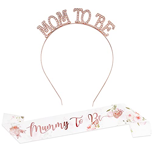 FLOFIA Mummy to Be Schärpe Bald Mama Baby Shower Party Schärpe Mum to Be Krone Mommy to be Haareif Mother to be Haarschmuck Babydusche Babyparty Schwangerschaft Mutterschaft Mama Mutti B von FLOFIA