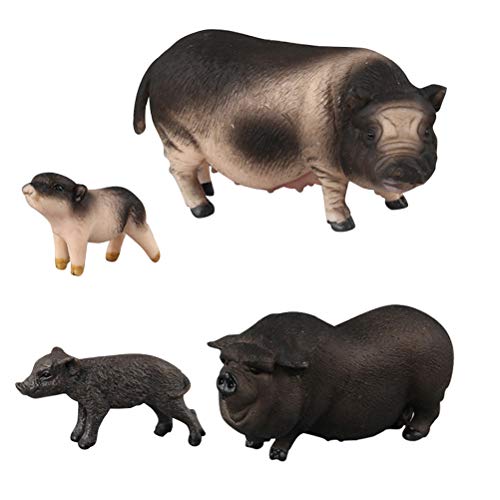 FLORMOON Realistische Tierfiguren 4 Stück Schwein Tiere Action Model Enthält Bauch Schwein Schwarzes Schwein Vietnam Sow Mini Flower Pig Pädagogisches Lernspielzeug-Geburtstags-Geschenk-Set für Kinder von FLORMOON