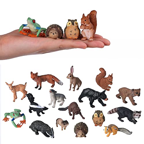 FLORMOON Kleine Tierfiguren für Kinder, 16 STK. realistische Waldtiere, Babyfiguren, Waldtiere, Lernspielzeug für Wissenschaftsprojekte, Kuchenparty Dekoration von FLORMOON