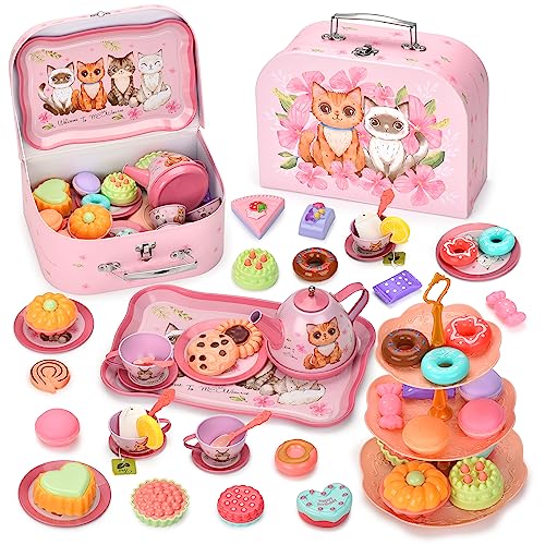 Flormoon Teeservice Kinder, 50 teiliges Prinzessin Spielen Tee Set, Küchenspielzeug, Lernformen & Farben Spielzeug Für Kinder Weihnachten Tea Party und Spaß (Kleinkinder Teeservice) von FLORMOON