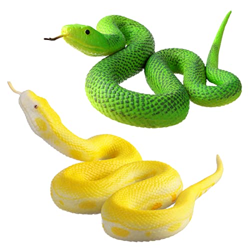 Flormoon Tierfiguren – 2 STK. Realistische Gummi Python Action Modell lebensechte Schlangenspielzeug Figuren – Halloween Streich Requisiten Stress Relief Spielzeug pädagogisches Spielzeug von Flormoon
