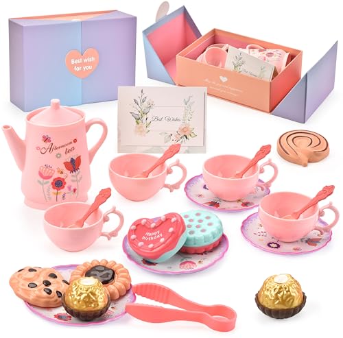 Flormoon Valentinstagsgeschenke für Kinder, 22 Stück für Kinder Spielen Sie Teeservice, Küchenspielzeug, Lernspielzeug für Kinder, Teeparty und Spaß von FLORMOON