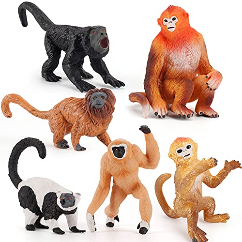 JOKFEICE Affenfamilie, realistische Tierfiguren, Actionmodell, Wissenschaftsprojekt, Lernspielzeug, Geburtstagsgeschenk, Kuchenaufsatz für Kinder, 6 Stück von FLORMOON