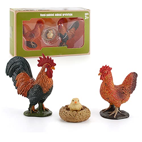 JOKFEICE Hühnerfamilie, 3 Stück realistische Tierfiguren Actionmodell Wissenschaftsprojekt, Lernspielzeug, Geburtstagsgeschenk, Kuchenaufsatz für Kinder von FLORMOON