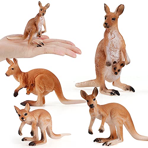 JOKFEICE Känguru-Familie, realistisches Wildtierspielzeug, Action-Modell, Wissenschaftsprojekt, Lernspielzeug, Geburtstagsgeschenk, Kuchenaufsatz für Kinder, 5 Stück von FLORMOON