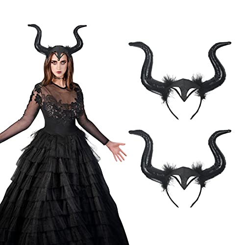 Halloween Königin Hörner Kopfbedeckung,Hörner Haarreif/Hut, Kopfbedeckung,Black Evil Queen Zubehör Set 2 Pcs Königin Hörner Halloween Böse Haarreif Schwarz Teufel Kopfschmuck Maleficent Cosplay Halloween Königin Hörner Kopfbedeckung,Hörner Haarreif/Hut, Kopfbedeckung,Black Evil Queen Zubehör Set 2 Pcs Königin Hörner Halloween Böse Haarreif Schwarz Teufel Kopfschmuck Maleficent Cosplay von FLOTRUTE
