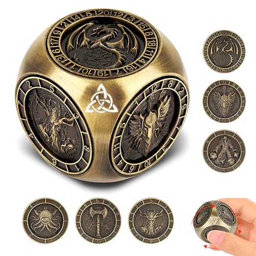2025 DND Spinner-Würfelset, 7-in-1 Metallwürfel mit 3D-Relief, Rollenspiel-Zubehör für Dungeons and Dragons, Fantasy Tisch-RPG Würfelset für DM & Spieler (Antikgold) von FLUEFOWL