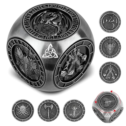 2025 DND Spinner-Würfelset, 7-in-1 Metallwürfel mit 3D-Relief, Rollenspiel-Zubehör für Dungeons and Dragons, Fantasy Tisch-RPG Würfelset für DM & Spieler (Schwarz) von FLUEFOWL