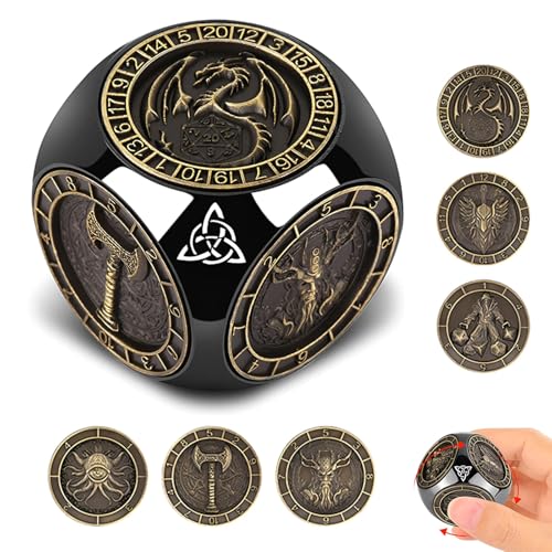 2025 DND Spinner-Würfelset, 7-in-1 Metallwürfel mit 3D-Relief, Rollenspiel-Zubehör für Dungeons and Dragons, Fantasy Tisch-RPG Würfelset für DM & Spieler (Schwarzgold) von FLUEFOWL
