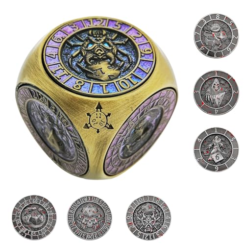 2025 DND Spinner-Würfelset, 7-in-1 Metallwürfel mit 3D-Relief, polyedrische Rollenspielwürfel, Fantasy Tabletop-RPG-Zubehör, Geschenkidee für Dungeons and Dragons Fans (Antikblau-Rosa) von FLUEFOWL