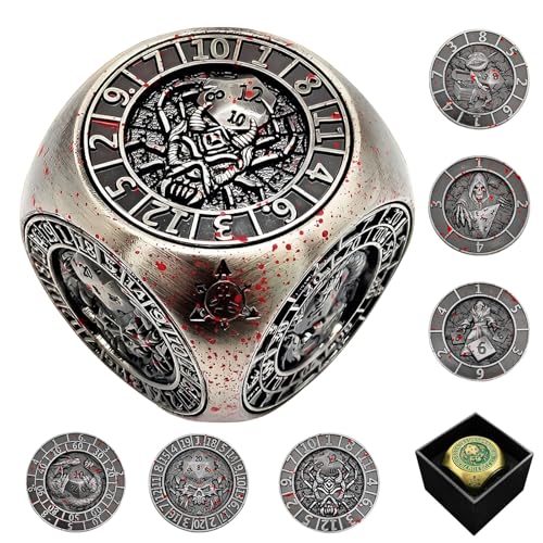 2025 DND Spinner-Würfelset, 7-in-1 Metallwürfel mit 3D-Relief, polyedrische Rollenspielwürfel, Fantasy Tabletop-RPG-Zubehör, Geschenkidee für Dungeons and Dragons Fans (Blutflecken) von FLUEFOWL