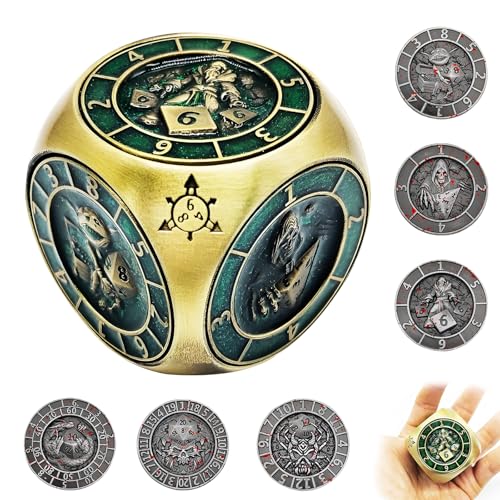 2025 DND Spinner-Würfelset, 7-in-1 Metallwürfel mit 3D-Relief, polyedrische Rollenspielwürfel, Fantasy Tabletop-RPG-Zubehör, Geschenkidee für Dungeons and Dragons Fans (Bronze) von FLUEFOWL