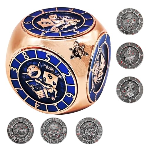 2025 DND Spinner-Würfelset, 7-in-1 Metallwürfel mit 3D-Relief, polyedrische Rollenspielwürfel, Fantasy Tabletop-RPG-Zubehör, Geschenkidee für Dungeons and Dragons Fans (Kupfer-Blau) von FLUEFOWL