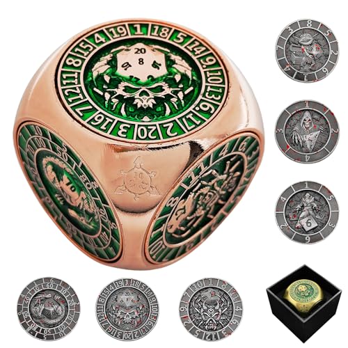 2025 DND Spinner-Würfelset, 7-in-1 Metallwürfel mit 3D-Relief, polyedrische Rollenspielwürfel, Fantasy Tabletop-RPG-Zubehör, Geschenkidee für Dungeons and Dragons Fans (Rot-Grün) von FLUEFOWL