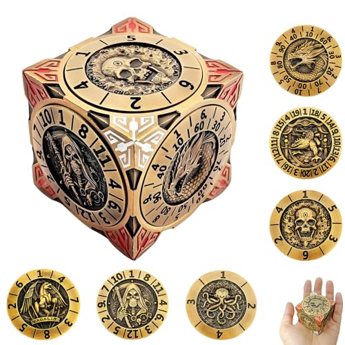 2025 Neues DND Spinner-Würfelset, 7-in-1 Metall-Würfel mit 3D-Relief, Dungeons and Dragons, polyedrische Rollenspiel-Würfel, Fantasy D&D Tabletop-RPG-Zubehör (Antikes Gold) von FLUEFOWL