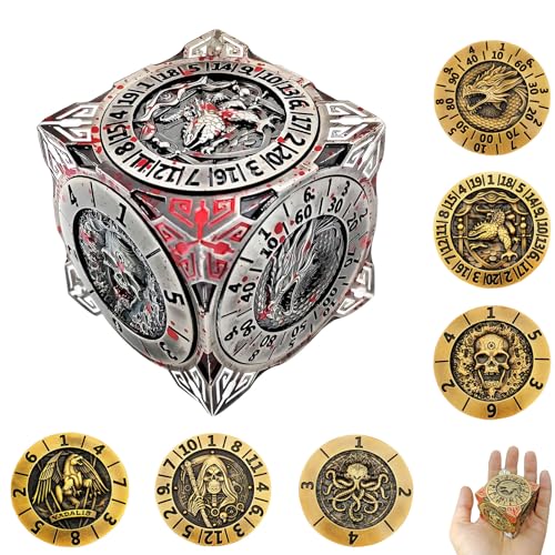 2025 Neues DND Spinner-Würfelset, 7-in-1 Metall-Würfel mit 3D-Relief, Dungeons and Dragons, polyedrische Rollenspiel-Würfel, Fantasy D&D Tabletop-RPG-Zubehör (Blutflecken) von FLUEFOWL