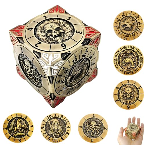 2025 Neues DND Spinner-Würfelset, 7-in-1 Metall-Würfel mit 3D-Relief, Dungeons and Dragons, polyedrische Rollenspiel-Würfel, Fantasy D&D Tabletop-RPG-Zubehör (Bronze) von FLUEFOWL