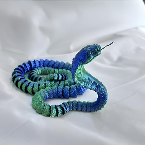 3D Gedruckte Cobra, 60/80cm Schlange Fidget Spielzeug für Erwachsene, 3D Gedruckte Artikulierte Kobra, Bewegliches Flexibles Kristall Kobra Spielzeug für Autismus/ADHS (Blaugrün 60CM) von FLUEFOWL