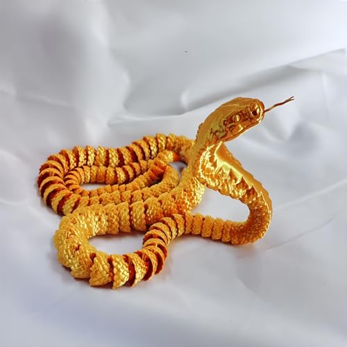 3D Gedruckte Cobra, 60/80cm Schlange Fidget Spielzeug für Erwachsene, 3D Gedruckte Artikulierte Kobra, Bewegliches Flexibles Kristall Kobra Spielzeug für Autismus/ADHS (DasSilk Gold 60CM) von FLUEFOWL