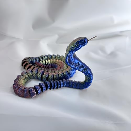3D Gedruckte Cobra, 60/80cm Schlange Fidget Spielzeug für Erwachsene, 3D Gedruckte Artikulierte Kobra, Bewegliches Flexibles Kristall Kobra Spielzeug für Autismus/ADHS (Regenbogen 60CM) von FLUEFOWL