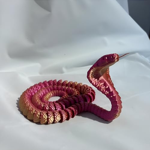3D Gedruckte Cobra, 60/80cm Schlange Fidget Spielzeug für Erwachsene, 3D Gedruckte Artikulierte Cobra, Bewegliches Flexibles Kristall Cobra Spielzeug für Autismus/ADHS (Rotes&Gold 60CM) von FLUEFOWL
