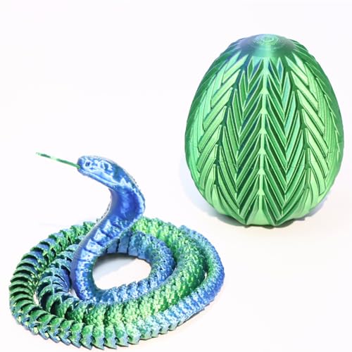 3D-gedruckte Kobra, 24-Zoll Kobra als Fidget-Spielzeug für Erwachsene, 3D-gedrucktes bewegliches Kobradrachen-Ei, biegsames Flexibles Kristall-Kobra-Spielzeug für ADHS/Autismus (Blau & Grün 24 Zoll) von FLUEFOWL