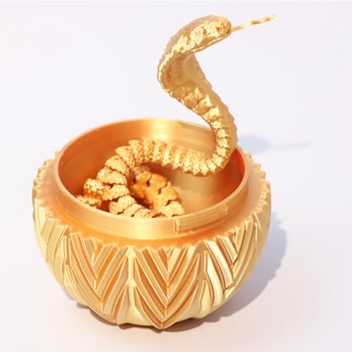 3D-gedruckte Kobra, 24-Zoll Kobra als Fidget-Spielzeug für Erwachsene, 3D-gedrucktes bewegliches Kobradrachen-Ei, biegsames flexibles Kristall-Kobra-Spielzeug für ADHS/Autismus (Gold 24 Zoll) von FLUEFOWL