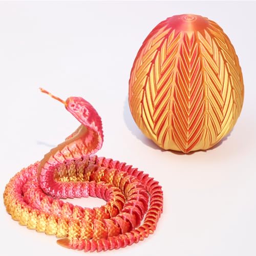 3D-gedruckte Kobra, 24-Zoll Kobra als Fidget-Spielzeug für Erwachsene, 3D-gedrucktes bewegliches Kobradrachen-Ei, biegsames Flexibles Kristall-Kobra-Spielzeug für ADHS/Autismus (Gold & Rot 24 Zoll) von FLUEFOWL