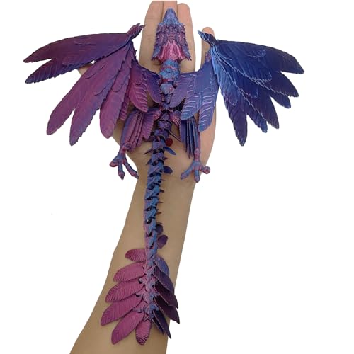 Dynamische 3D Gedruckte Drache Mit Flügeln, Überraschung Drachen Zappelspielzeug, 3D Gedruckte Artikulierter Dragon, Bewegliches Flexibles Kristalldrachen Spielzeug für Desktop (Laser violett-blau) von FLUEFOWL