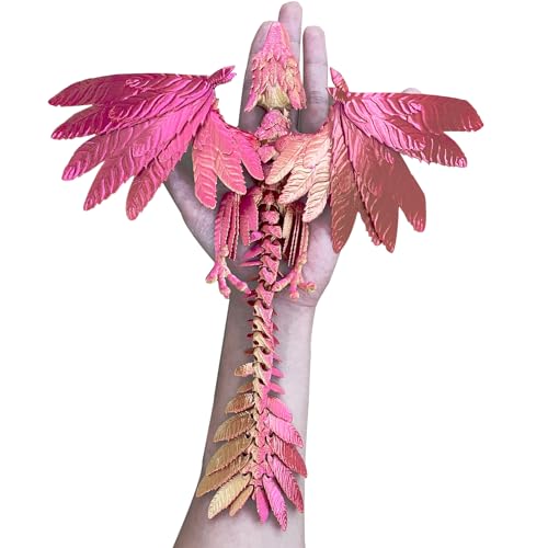 Dynamische 3D Gedruckte Drache Mit Flügeln, Überraschung Drachen Zappelspielzeug, 3D Gedruckte Artikulierter Dragon, Bewegliches Flexibles Kristalldrachen Spielzeug für Desktop (Rotes Gold) von FLUEFOWL