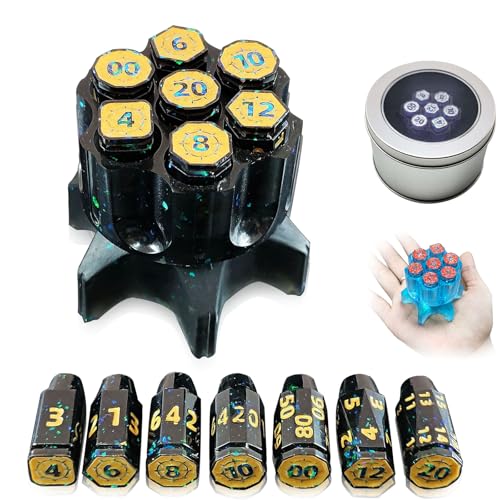 Fate Missile Roulette Würfel Spinner für DND Würfel Set, 7 große Polyedrische D&D Würfel mit Geschenkkassette für Dungeons and Dragons Spiel, RPG Rollenspiele und Tischspiel Geschenke (Schwarz) Fate Missile Roulette Würfel Spinner für DND Würfel Set, 7 große Polyedrische D&D Würfel mit Geschenkkassette für Dungeons and Dragons Spiel, RPG Rollenspiele und Tischspiel Geschenke (Schwarz) von FLUEFOWL