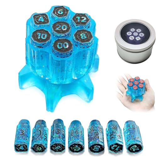 Fate Missile Roulette Würfel Spinner für DND Würfel Set, 7 große Polyedrische D&D Würfel mit Geschenkkassette für Dungeons and Dragons Spiel, RPG Rollenspiele und Tischspiel Geschenke (Blau) Fate Missile Roulette Würfel Spinner für DND Würfel Set, 7 große Polyedrische D&D Würfel mit Geschenkkassette für Dungeons and Dragons Spiel, RPG Rollenspiele und Tischspiel Geschenke (Blau) von FLUEFOWL