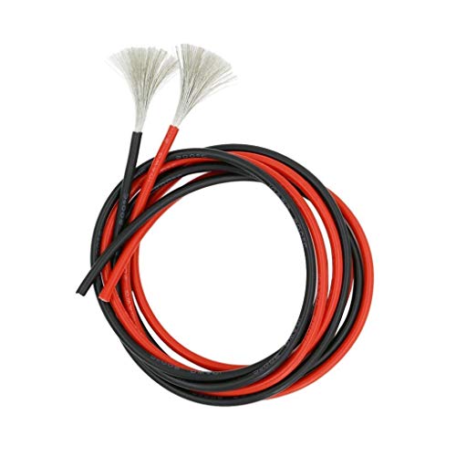 FLY RC 10 Gauge Elektrokabel 10 AWG Silikonkabel 2 Meter [1 m Schwarz und 1 m Rot] Flexibel aus verzinntem Kupferdraht Drahtseil für DIY RC Aircraft Auto Battery Clamp Cable von FLY RC