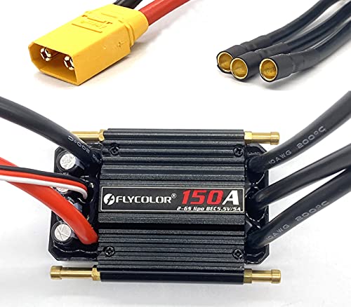 FLYCOLOR 150A Waterproof Brushless ESC Elektronischer Geschwindigkeitsregler mit 5.5V/5A BEC und XT90 4.0mm Bananenkopf Verbinder für Modellschiff RC Boot von FLYCOLOR