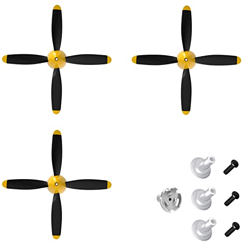 FLYCOLOR 3 Sets Rc Plane 4-Blatt-Propeller mit Propellerschonern und einem Adapter für VOLANTEXRC 761-11 761-12 761-13 P40 BF109 P51 F4U T28 Flugzeug von FLYCOLOR