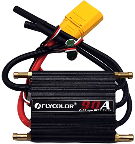 FLYCOLOR 90A Waterproof Brushless ESC Elektronischer Geschwindigkeitsregler mit 5.5V/5A BEC und XT90 4.0mm Bananenkopf Verbinder für Modellschiff RC Boot von FLYCOLOR