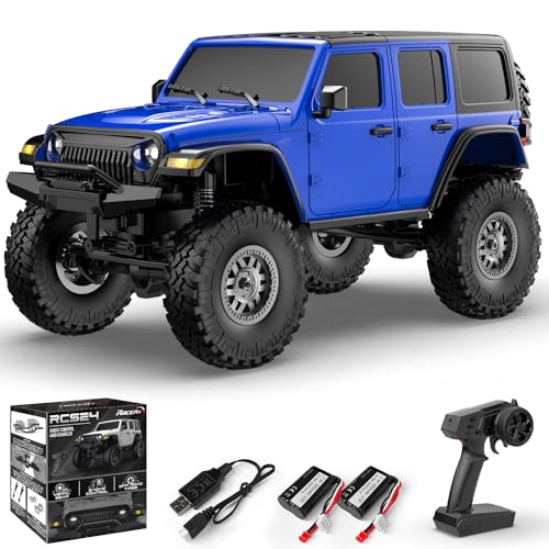 FLYCOLOR RCS24 Off Road 1/24 RC Truck 4x4 Off Road Crawler Kletterfahrzeug All Terrain RC Monster Truck Fernbedienung Auto mit hellem Scheinwerfer 2 Batterien wasserdicht Hobby-Spielzeug (RTR Blau) von FLYCOLOR