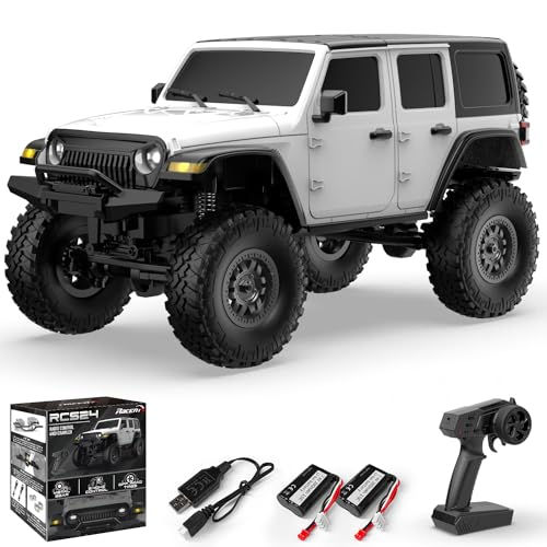 FLYCOLOR RCS24 Off Road 1/24 RC Truck 4x4 Off Road Crawler Kletterfahrzeug All Terrain RC Monster Truck Fernbedienung Auto mit hellem Scheinwerfer 2 Batterien wasserdicht Hobby-Spielzeug (RTR Weiß) von FLYCOLOR
