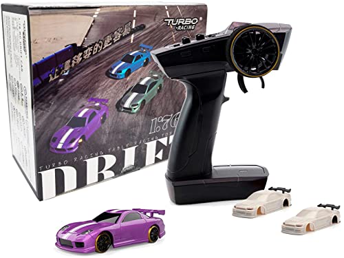 FLYCOLOR Turbo Racing C61 1:76 Skala Drift RC Auto mit Gyro Mini Full Proportional RTR 2.4GHZ Fernbedienung mit 2 austauschbarer Karosserieschale (lila) von FLYCOLOR