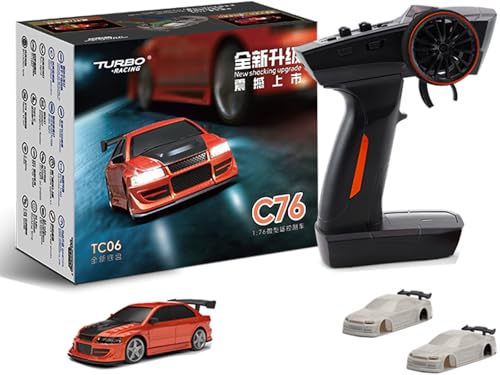 FLYCOLOR TurboRC 1:76 Mini Sportwagen 4CH 2.4GHZ Fernbedienung Full Proportional RTR Kit mit 2 austauschbarer Karosserieschale (C76-Rot) von FLYCOLOR