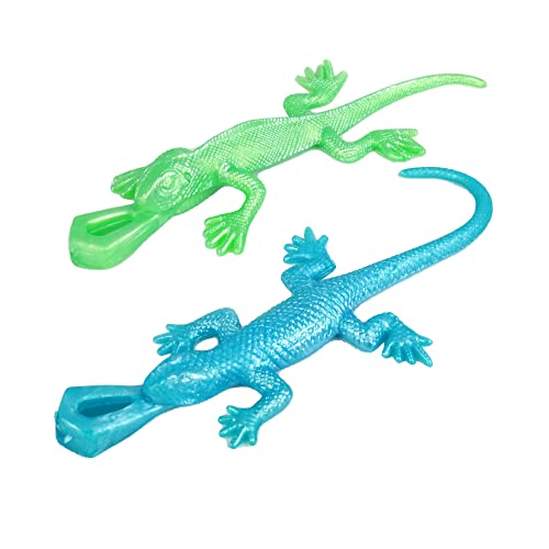 FLYPOP'S - 2 Elastische Eidechsen - Kirmesspiel - 031830 - Blau und Grün - Kunststoff - Kinder - Geburtstag - Freizeitspiel - 12 cm x 4 cm - Ab 3 Jahren von FLYPOP'S