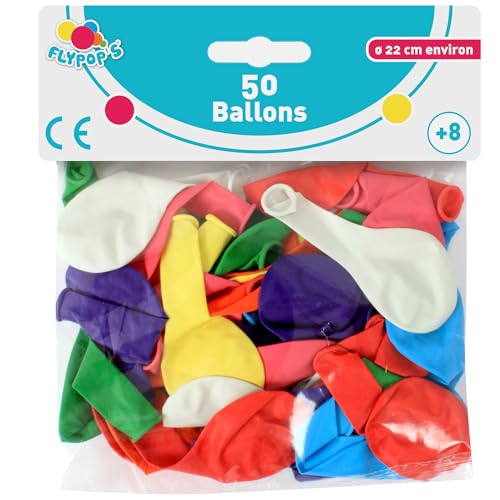 Flypop's - 50 aufblasbare Ballons - Party - 130023 - Mehrfarbig - Naturlatex - Kinder - Geburtstag - Wasserbombe - 22 cm x 22 cm - Ab 3 Jahren von Flypop's
