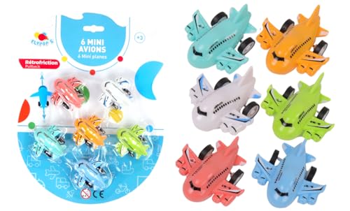 FLYPOP'S - 6 Mini-Flugzeuge – Mini-Fahrzeug – 022882 – Mehrfarbig – Kunststoff – Rückzug – Spielzeug für Kinder – Geschenk – Geburtstag – 5,5 cm – ab 3 Jahren FLYPOP'S - 6 Mini-Flugzeuge – Mini-Fahrzeug – 022882 – Mehrfarbig – Kunststoff – Rückzug – Spielzeug für Kinder – Geschenk – Geburtstag – 5,5 cm – ab 3 Jahren von FLYPOP'S