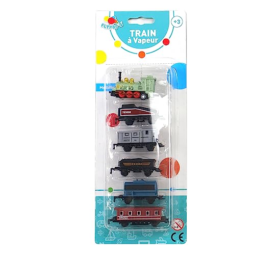 FLYPOP'S - Dampfzug mit Waggons - Mini-Fahrzeug - 028558LIN - Zufälliges Modell - Metall - Freilaufende Räder - Miniatur - Kinderspielzeug - 4 cm x 2,5 cm - Ab 3 Jahren von FLYPOP'S
