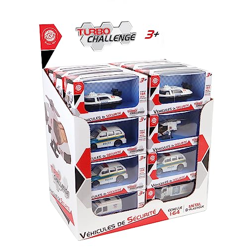 TURBO CHALLENGE FLYPOP'S 020348 Mini Safety Vehicle-Die Cast-Assorted Model-Freewheel-1:36 Scale-Metal-Ages 3+, Multicolored von TURBO CHALLENGE