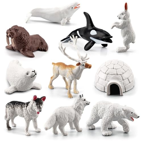 FLyifE Polar Tiere Toy Figures, 10 Stück Arktische Tier Figuren Klein, Miniatur Eisbär Figuren, Realistische Delfinfiguren,Ornamente Miniatur Seelöwe, Tortenaufsätze Geschenk Für Polar Tiereliebhaber von FLyifE