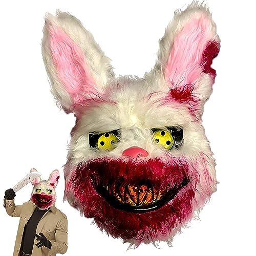 FMKLDENA Halloween Bunny Maskes, Blutige Kaninchen Maske, Gruselig Halloween Hasenmaske, für Halloween Kostüm Karnevalsparty Cosplay Maskerade von FMKLDENA