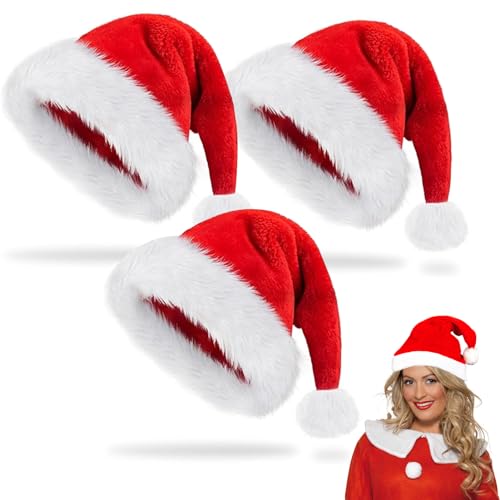 FMKLDENA Weihnachtsmütze, 3 Stück Weihnachtsmützen, weihnachtsmützen erwachsene, weihnachtsmütze plüsch, weihnachtsmann mütze, Ideal für Weihnachts & Weihnachtsfeiern, Weihnachtskonzert von FMKLDENA