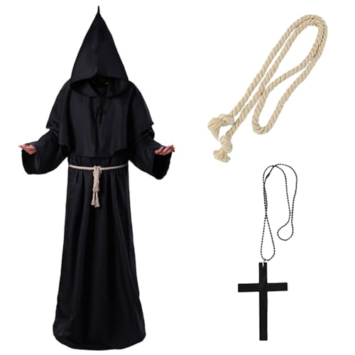 FMKLDENA Mönch Robe Kostüm, Priester Robe Kostüm, Mönchs kostüm, Mönch Robe Priester Kostüm, Mittelalterliche Robe mit Kapuze, für Mottoparty, Halloween, Karneval und Fasching FMKLDENA Mönch Robe Kostüm, Priester Robe Kostüm, Mönchs kostüm, Mönch Robe Priester Kostüm, Mittelalterliche Robe mit Kapuze, für Mottoparty, Halloween, Karneval und Fasching von FMKLDENA